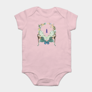 Fairy Baby Bodysuit - Golden Fairy Circle With Flowers And Crystals by LittleBunnySunshine